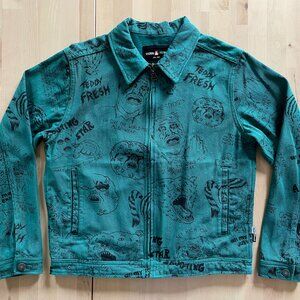 Teddy Fresh Unisex Will Laren Teal Sketches Zip Jacket Regular Fit size XS NWOT